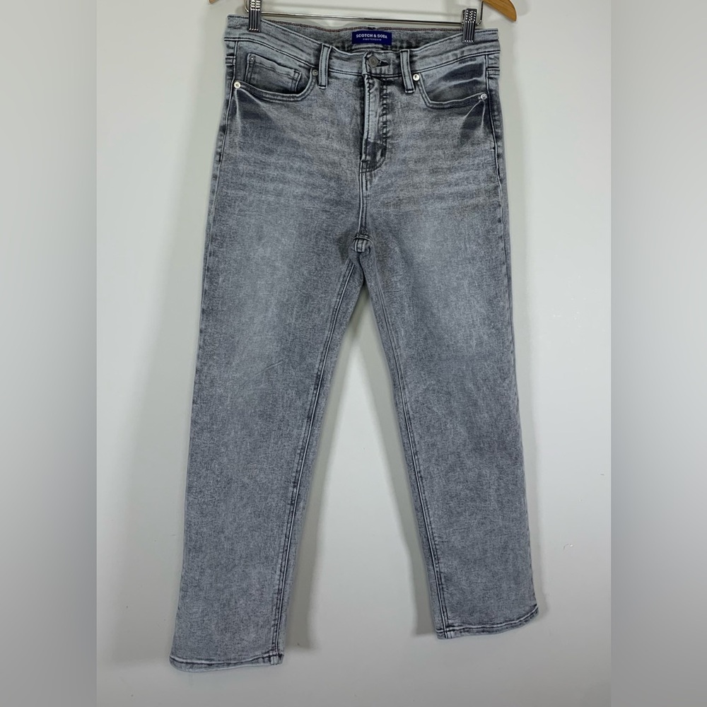Scotch & Soda Amsterdam Grey Acid Wash Straight Leg Jeans - Size 8